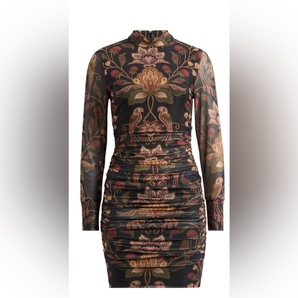 FARM Rio Dresses & Skirts - Farm Rio Transparent Berry Garden Long Sleeve Ruched Dress Size XL